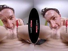 Virtual reality sex with a small-titted beauty