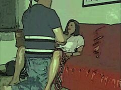 Stará mama a starý otec sa správajú nezbedne na pohovke v skorom kreslenom videu