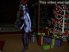 Kvav änka dansar sensuellt i sovrummet på julen