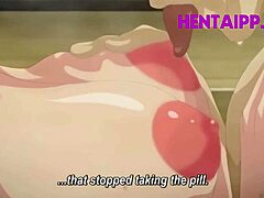 Hentai animation featuring a milf with big boobs and her younger classmate