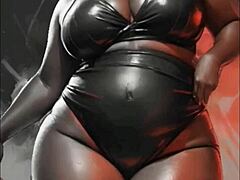 Ebony MILF med stor røv og mave i stående stilling