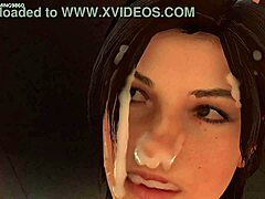 3D-Cartoon mit einer üppigen Mutter, die von Lara Croft gewürgt wird