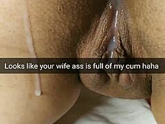Compilation of cuckold captions featuring a young wife with small boobs who loves getting creampied