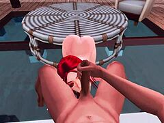 O sirenă obraznică face o muie adâncă în gât unui cocoș negru mare într-un videoclip cosplay anime hentai