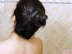 Seductive brunette MILF's tantalizing shower scene