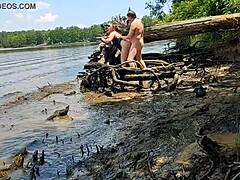 A voluptuous wife gets intimate with her husband in the mud during a nature stroll - featuring Becky Tailorxxx