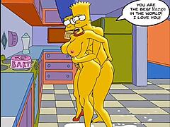 Gospodina sexy Marge geme de plăcere în timp ce primește un creampie în toate găurile ei într-un videoclip anime Hentai