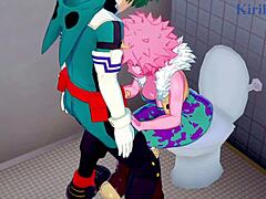 Mina Ashido, Momo Yaoyorozu, dan Izuku Midoriya terlibat dalam threesome yang intens di My Hero Academia hentai