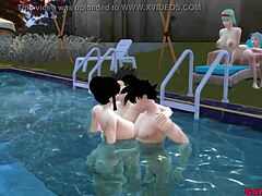 Sexo anal intenso com duas lindas esposas japonesas na piscina