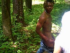 Hardcore romp in the woods with big ass and black dick