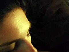 Brunette slut with big boobs gives an amateur blowjob