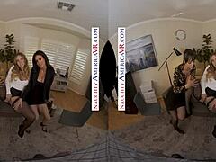Virtual reality-porno met sexy collega's Jaime, Michaelelle, Kayley Gunner en Lexi Luna in hun kantooruniformen