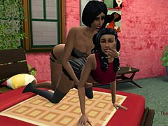 Stiefmutter hat Sex mit Stieftochter in einer lesbischen Szene in Sims 4