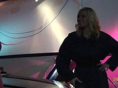 Big-titted blonde MILF gets fucked by car repairman with dildos after blowjob