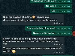 O MILF mexicană matură și un adolescent discută pe WhatsApp