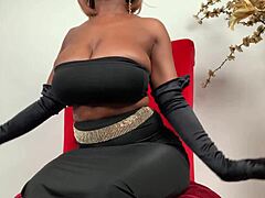 Amateur ebony MILF Nyla Storm shows off her natural tits and shaved pussy